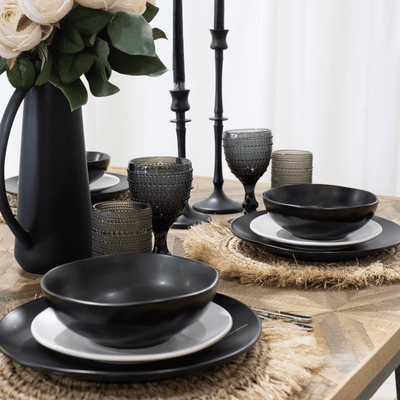 12-Piece Aspero Black Dinnerware Set