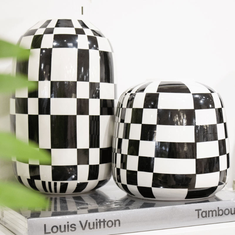 Large Black and White Checkered Vase