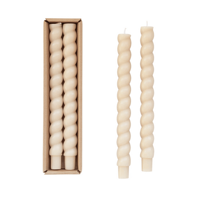 Cream Twisted Taper Candles - Set of 2