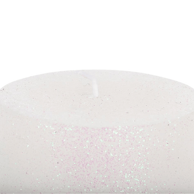Metallic White Glitter Pillar Candle