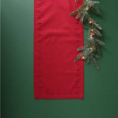 Red Tree Hemstitch Table Runner
