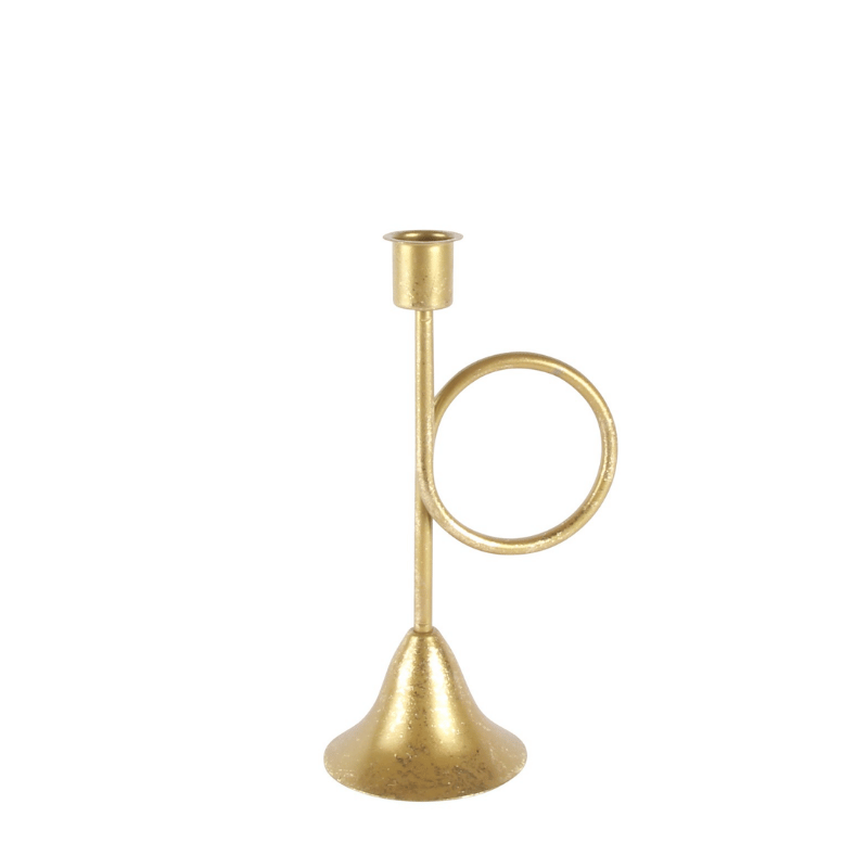 Small French Horn Foil Accent Taper Candle Holder