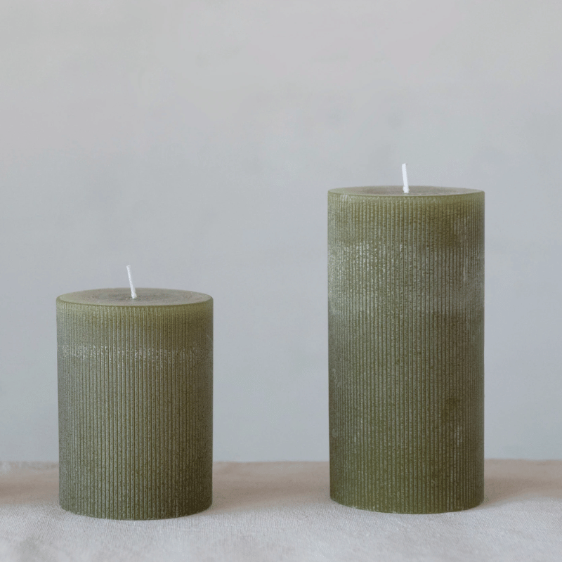 3" x 6" Pleated Pillar Candle, Olive