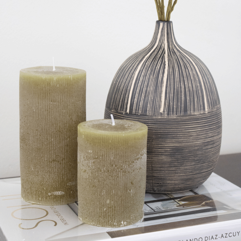 3" x 6" Pleated Pillar Candle, Olive