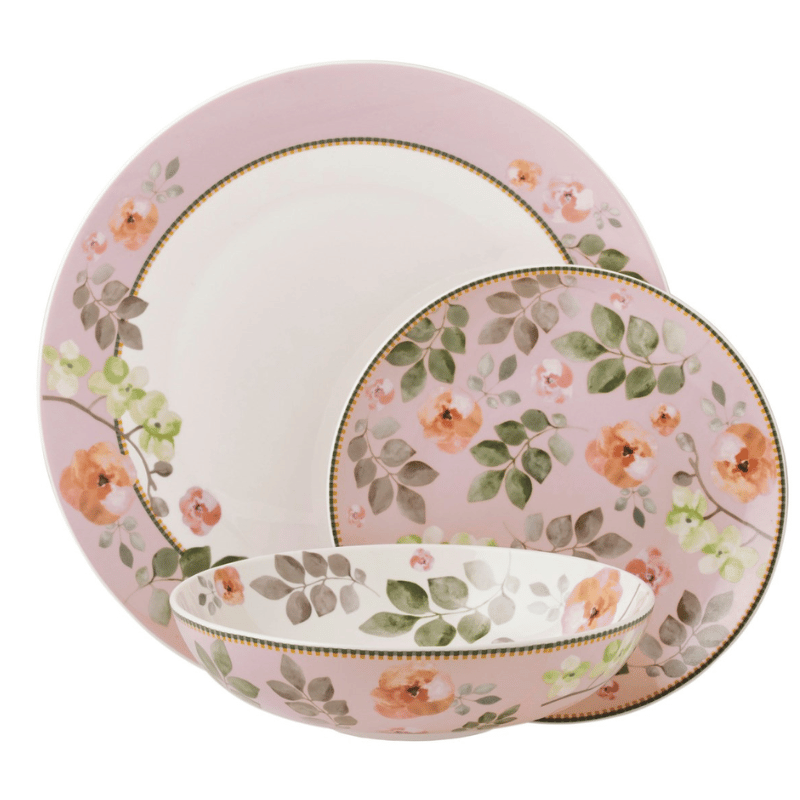 12-Piece Arcadia Pink Dinnerware Set