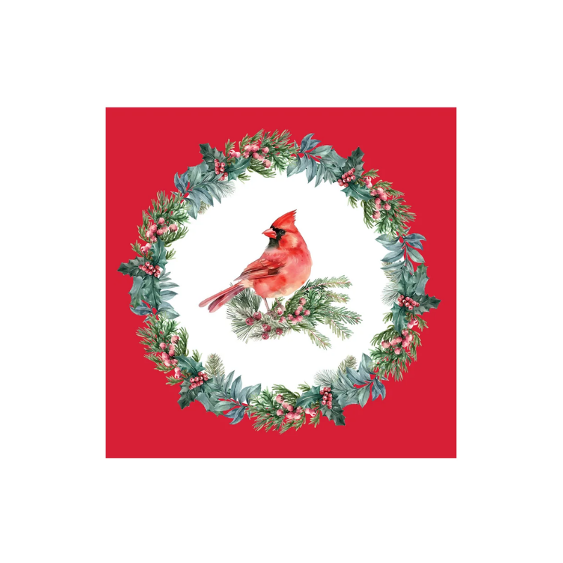 20-Piece Cardinal Wreath Printed Cocktail Napkin