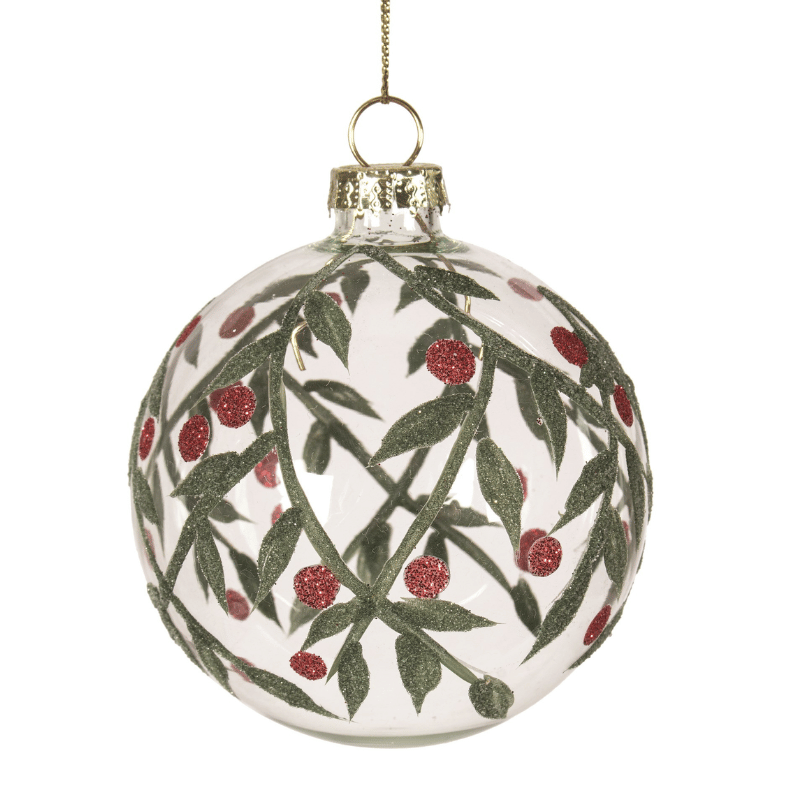 Red Berry Leaf Glass Ornament