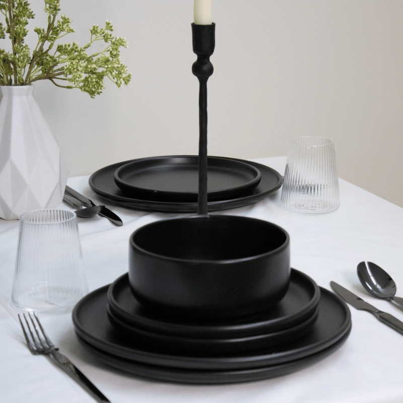 12-Piece Black Stone Lava Dinnerware Set