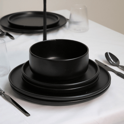 12-Piece Black Stone Lava Dinnerware Set