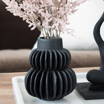 Black Pleated Tempest Vase