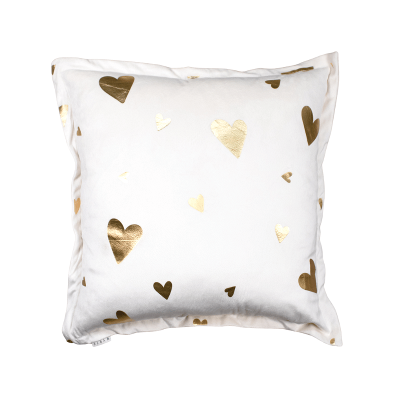 Ivory Velvet Pillow with Gold Heart Foil
