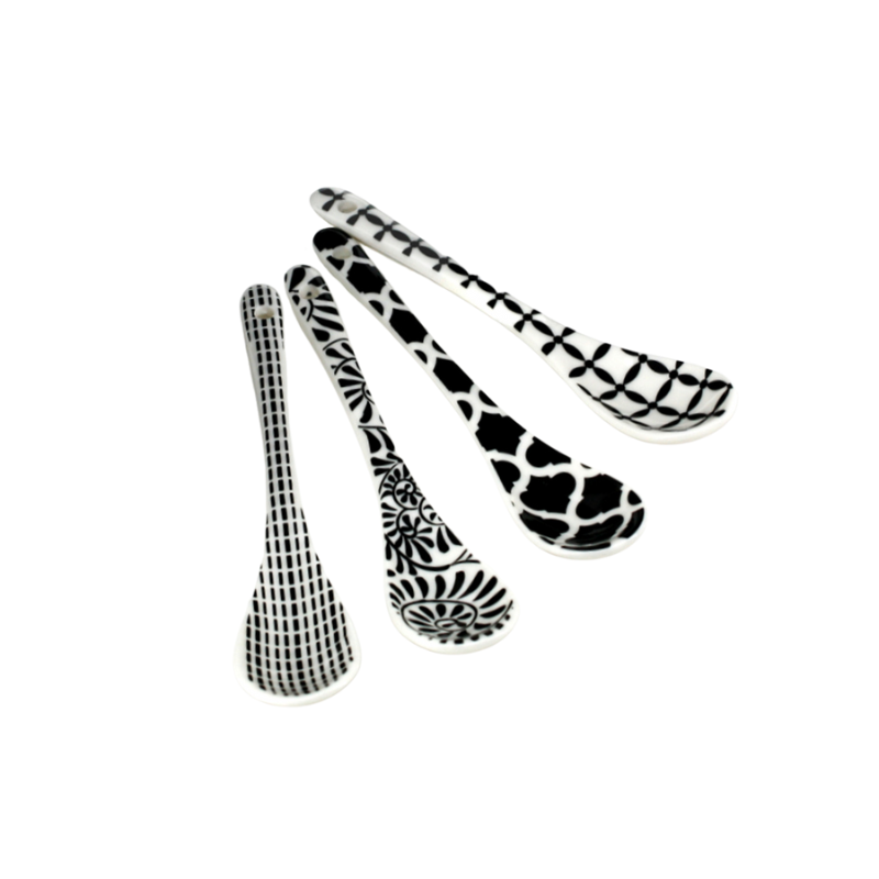 Black & White Condiment Spoons - Set of 4