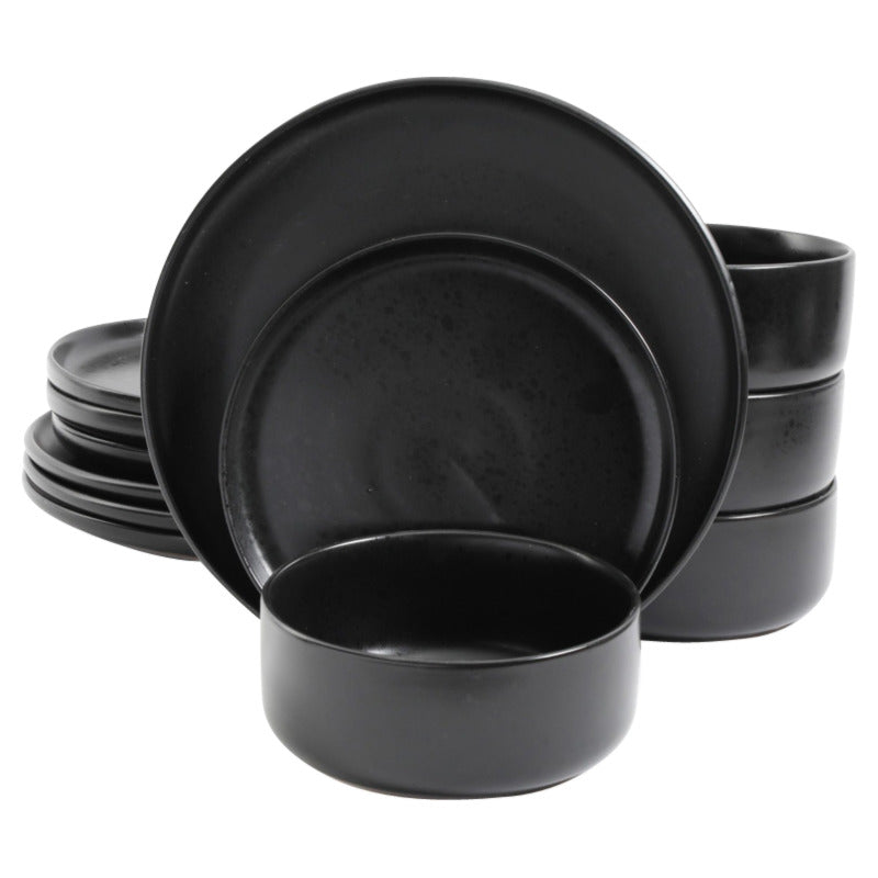 12-Piece Black Stone Lava Dinnerware Set