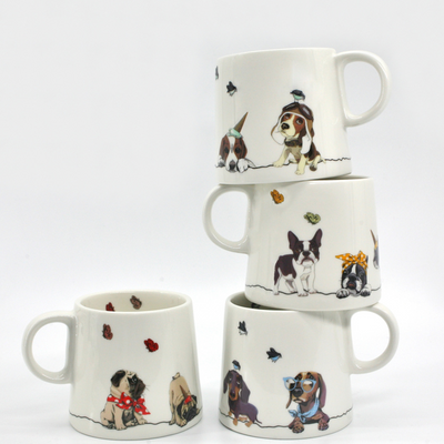 Paws Café Dog Mugs - Set of 4