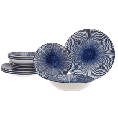 12-Piece Blue Laura Porcelain Dinnerware Set