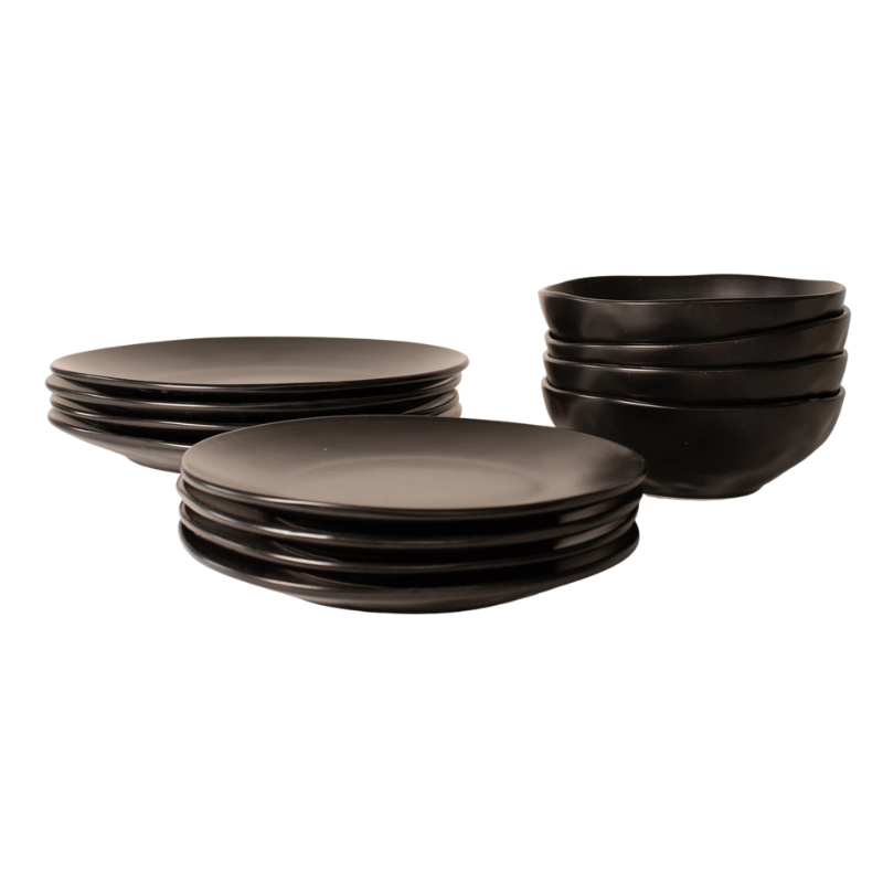 12-Piece Aspero Black Dinnerware Set