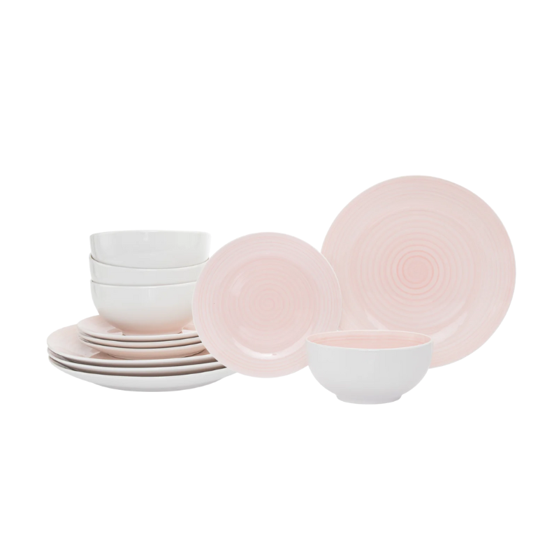 12-Piece Pink Porcelain Spiral Dinnerware Set