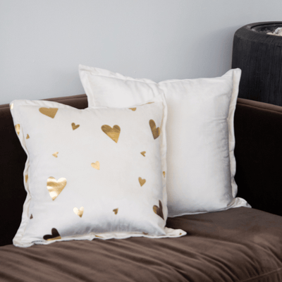 Ivory Velvet Pillow with Gold Heart Foil