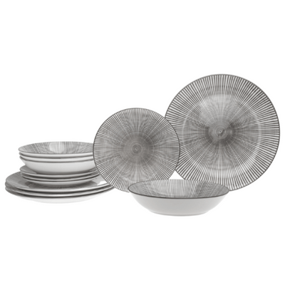 12-Piece Grey Laura Porcelain Dinnerware Set